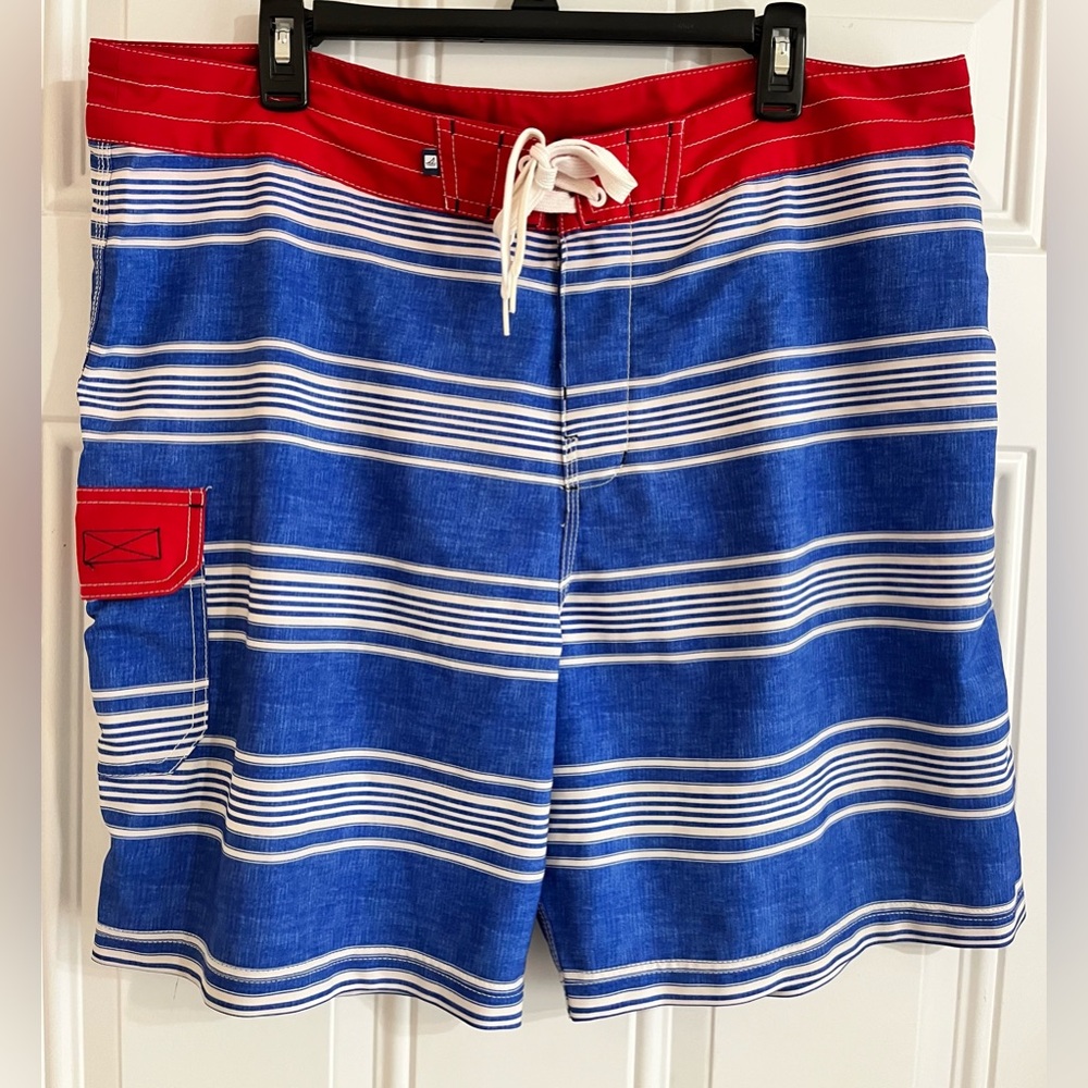 Sperry Top Sider Men’s 38 Swim Trunks Board Shorts Striped‎ Pocket Beach Surf